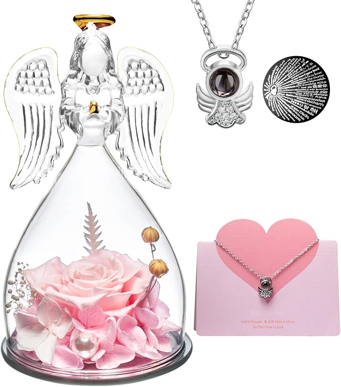 Angel Preserved Roses, Birthday Gifts for Women, Mom, Grandma, Wife, Mothers Day Glass Angel Women's Gifts, Wedding Gifts, Valentines Gifts for Her, Mothers Day Wishes Gifts for Mom