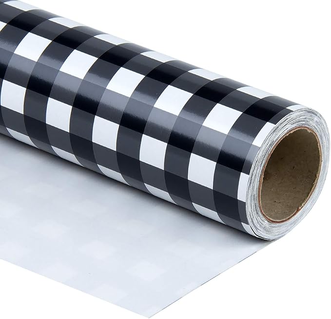 WRAPAHOLIC 30 Inch Plaid Wrapping Paper Roll - Black and White Plaid Design for Birthday, Holiday, Party, Wedding, Baby Shower Packing - 30 inch x 33 feet