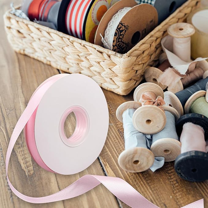 Pink Satin Ribbon 3/5 inch x Continuous 55 Yards Light Pink Ribbons for Crafts Gift Wrapping Bow Wedding Decoration, Pink Ribbon for Flower Bouquet Christmas Halloween Party