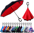 Inverted Umbrella, 49 Inch Double-Layer Vented Reverse Umbrella, Windproof Waterproof UV Protection, Lightweight C-Handle, Fiberglass Ribs, Steel Shaft, Travel/Commute/Car Use, With Sleeve