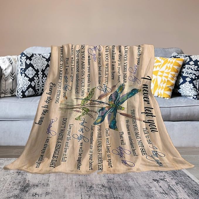 Dragonfly Blanket Memorial Sympathy Gifts for Girls Women Loved One I Never Left You Throw Blanket for Kids Adults Soft Warm Cozy Fleece Blanket for Couch Sofa Bed 40"x50"