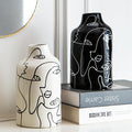 Kimdio Ceramic Vase Set, 2pcs Black and White Abstract Irregular Design Flower Vases, Modern Home Decor Living Room Decor Minimalist Decorative Vase for Pampas Grass