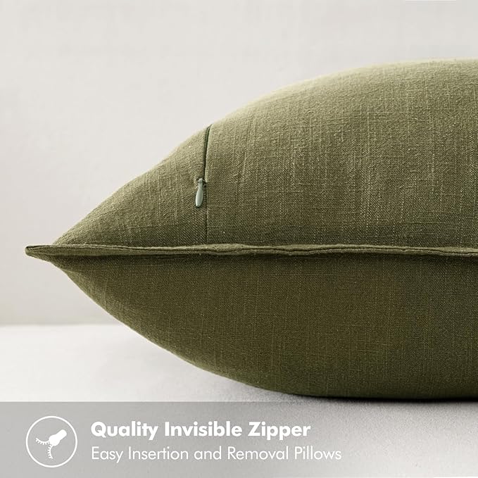 MIULEE Decorative Linen Pillow Covers 12x20 Inch Green Boho Farmhouse Neutral Couch Throw Pillows for Bed Pack of 2 Accent Outdoor Pillowcase Modern Sofa Cushion Livingroom Home Decor