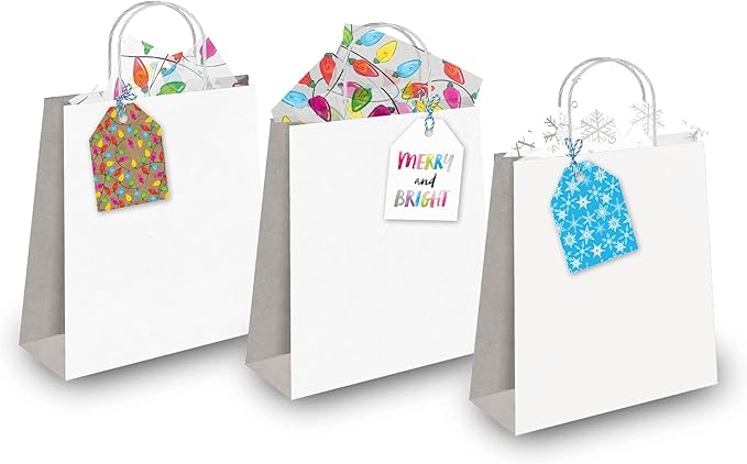 Pro Supply Global 24 Count of 2.5 Inch x 3 Inch Pre Strung Chirstmas Lights Gift Tag Assorted Printed Designs on Large Cardstock Gift Hang Tags - Ideal to Use on Bags