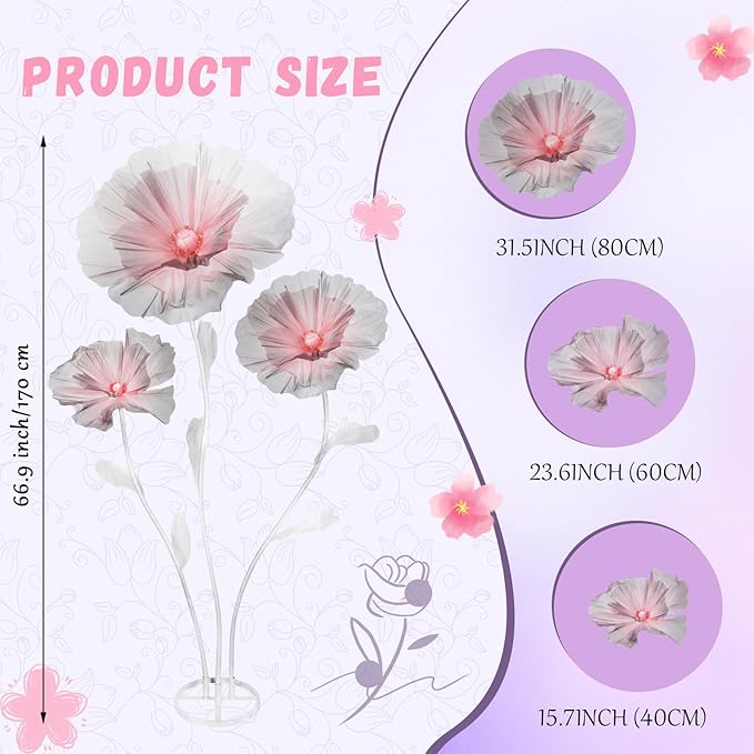 Giant Flowers for Decoration, 5.58 ft Artificial Silk Flower for Wedding Birthday Baby Shower Christmas Party Banquet Background Decor, Home Décor Backdrop Hotel Shop Display Props, Grey Pink