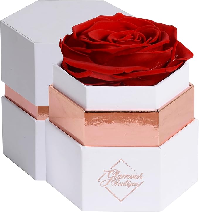 GLAMOUR BOUTIQUE Eternal Preserved Roses in a Box - Flowers Forever, Rose Forever in a Box for Wife, Birthday Gifts for Her, Single Rose, Red