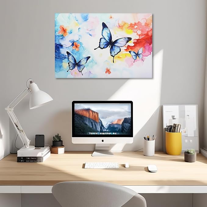 KPLUNDO Butterfly Wall Art Abstract Flower Picture Watercolour Painting Modern Artwork Home Decor Framed for Living Room Bathroom Bedroom Office Decoration Ready to Hang(Art-4,28.00x42.00 inch)