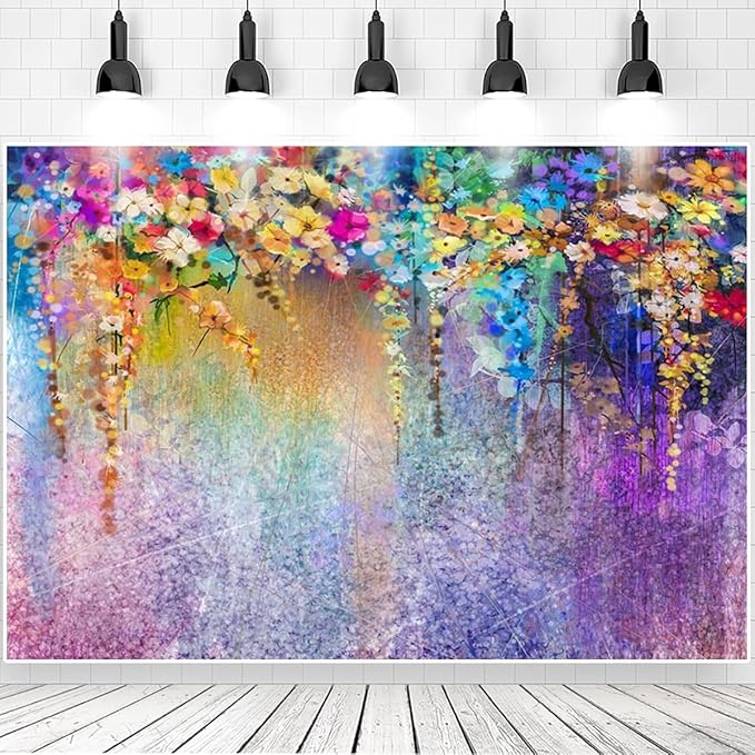 5x3ft Purple Abstract Flower Backdrop Watercolor Painting Photography Background for Wedding Bridal Shower Birthday Party Portrait Shooting Video Studio Props