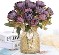 Fake Flowers in Vase,Fake Flowers with Vase 21 Pcs Faux Peony Flowers,Artificial Flowers for Home Decor, Indoor Centerpiece for Living Room & Dining Table (Purple Red)