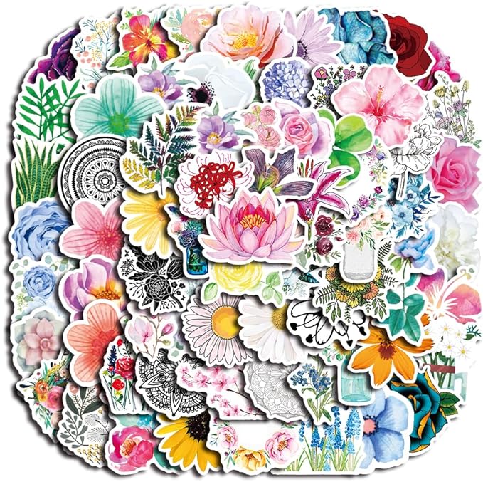 100pcs Cute Flower Stickers Waterproof Vinyl Stickers Flower Stickers for Notebooks Diaries Greeting Cards Notebooks Gift Decorations Water Bottles DIY Crafts