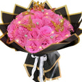 Pink Glitter Roses Bouquet, 36 Pcs Shiny Glitter Flowers Bouquet, Everlasting DIY Artificial Roses Bouquet for Christmas, Birthday, Anniversary, Wedding, Engagement