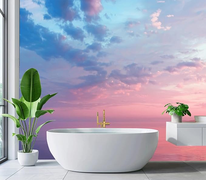 Cliouar-Pink and Blue Clouds Cover The Calm Waters of Lake Onega Peel and Stick 137" x 102"
