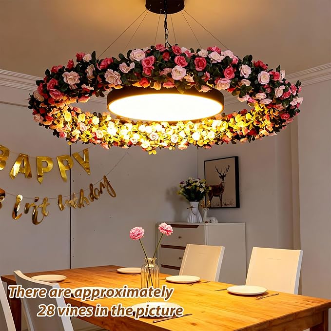 Miracliy 5Pcs 41FT Pink Flower Garland Artificial Rose Arch Vines Fake Spring Floral Garland for Flower Wall Backdrop Wedding Mothers Day Garden Tea Party Decoration