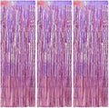 TONIFUL 3Pcs Laser Light Pink Door Streamers,Laser Pink Photo Booth Backdrop Metallic Streamers Pink Foil Fringe Curtains for Birthday,Christmas,New Year,Bachelorette,Grad Party(9.9ft x 6.6ft)