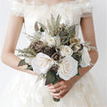 Wedding Bouquet Artificial Roses Flower Bride Bridal Bouquets Handmade Silk Creamy Flower Wedding Bridal Bouquets for Church Party Home Decoration