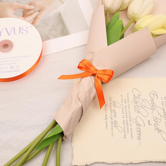Premium Double Faced Satin Orange Ribbon, 3/8 Inch X 25 Yards, Perfect for Gift Wrapping, Crafts, Wedding Decor