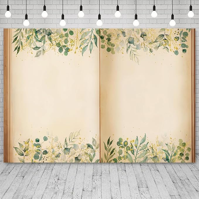 5x4ft Fairy Tale Books Backdrop Once Upon a Time Storybook Photography Background Green Leaves Foliage Old Open Magic Book Romantic Wedding Decorations Birthday Baby Shower Photo Booth Prop