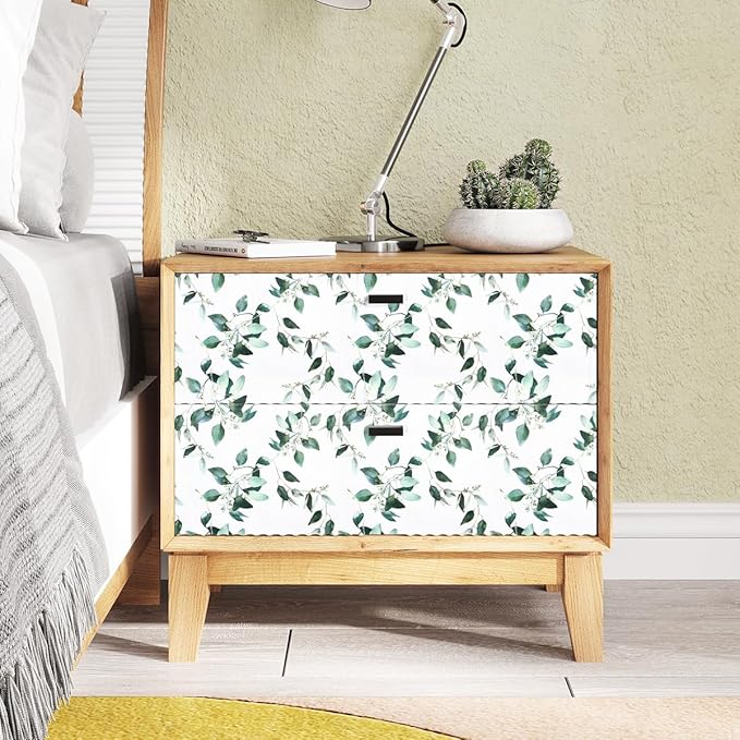 Erfoni Green and White Leaf Peel and Stick Wallpaper Floral Contact Paper for Livingroom17.7inch x 393.7inch Eucalyptus Wallpaper Peel and Stick Vintage Flower Decorative Removable Wall Paper Vinyl