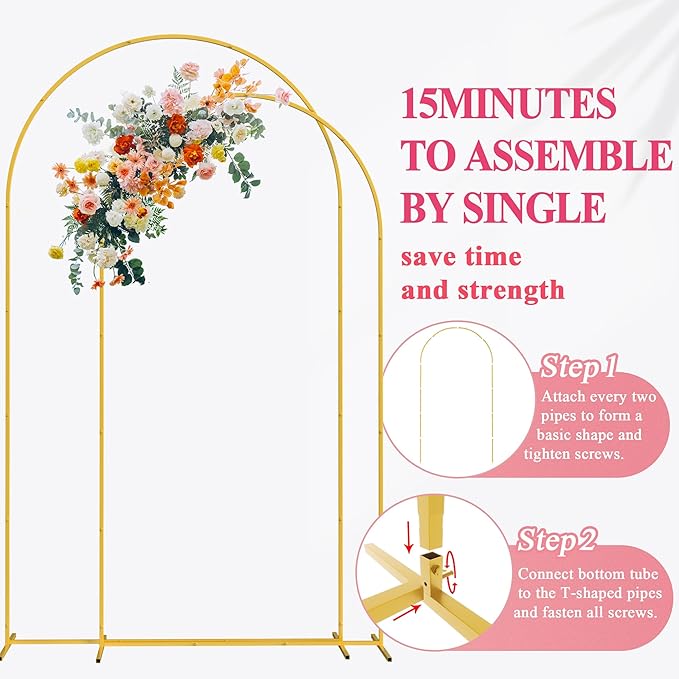 Fomcet Metal Arch Backdrop Stand 7.2FT & 6.6FT Set of 2 Gold Wedding Arch Stand Backdrop Frame for Birthday Party Baby Shower Graduation Ceremony Decoration