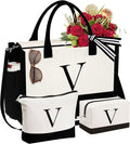 YOOLIFE Christmas Gifts for Women - Initial Canvas Tote Bag & Makeup Bag, Birthday Gifts for Women Mom Sister Friends