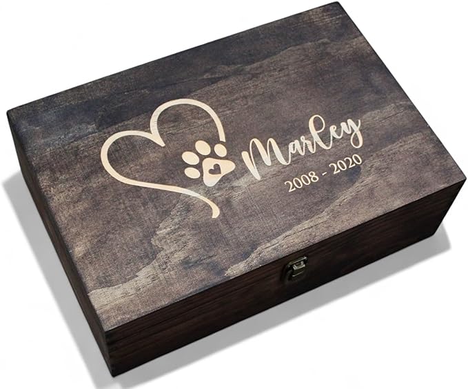 Personalized Pet Memory Keepsake Box Custom Engraved Wooden Memorial Urn Box with Lid - Pet Loss Gift for Dogs or Cats Remembrance Storage Boxes for Ashes, Photos Forever Friend Always In Your Heart