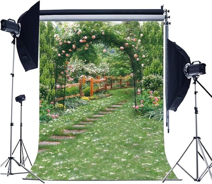 AOFOTO 5x7ft Wedding Arch Flower Photography Backdrop Romantic Garden Footpath Beautiful Spring Pergola Background Lovers Bride Girlfriend Artistic Portrait Photo Studio Props Vinyl Wallpaper Drape