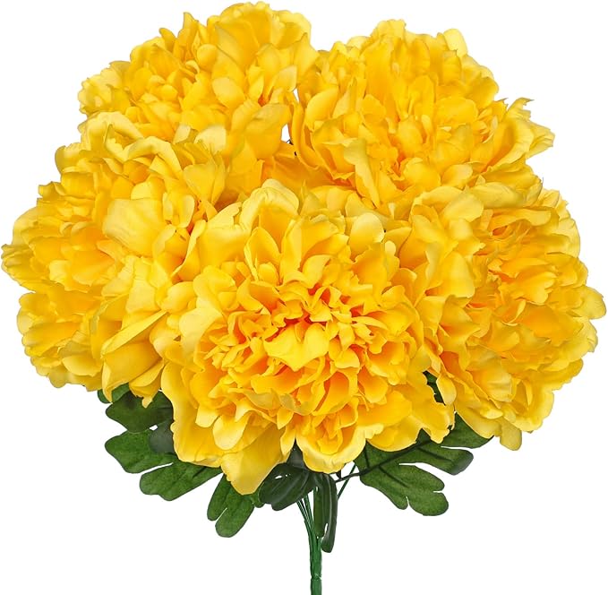 Briful Artificial Peony Flowers Bouquet 15.7" Faux Yellow Silk Peonies Floral Arrangement Fake Flower Stems for Home Office Wedding Party Table Vase Centerpiece Decor