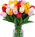 SITUMEIZI Fake Flowers Tulips Artificial Silk Flower 15pcs Real Touch 14" for Spring Easter Home Kitchen Wedding Bouquet Bulk Mother's Gift Day Decorations(Assorted Colors,5)