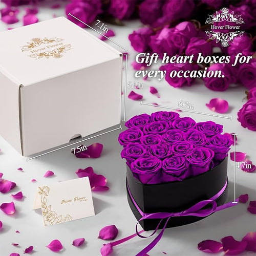 16 Forver Preserved Flowers in a Heart Box, Flowers for Her,Eternal Roses Flowers for Delivery Prime, Flowers Birthday Gifts for Women Mom Grandma Wife - Purple