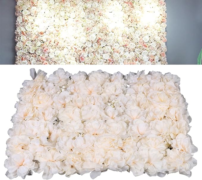 16"x 24" Artificial Flower Wall Panels, Silk Flower Panels for Outdoor Garden Backyard Fence Privacy Screen and Indoor Wall Decor (6Pcs Champagne)