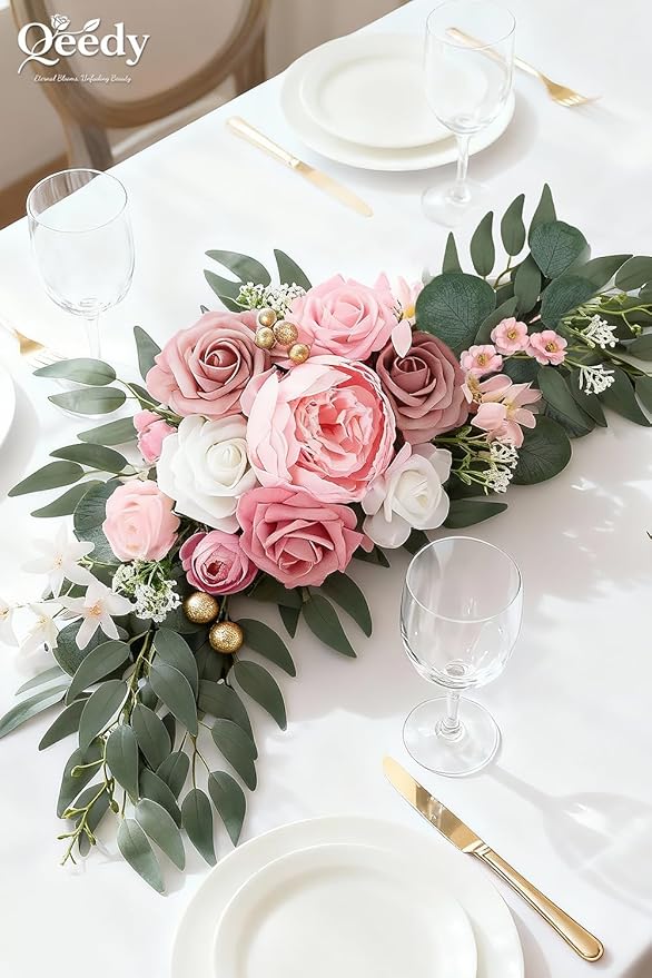 Wedding Arch Flowers Set of 2, Artificial Wisteria & Greenery Garland for Wedding Ceremony Backdrop, Wedding Floral Arrangement for Arch, Photo Booth & Reception Decor (Dusty Rose)