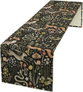 Farmhouse Forest Table Runner, Fairy Tale Woodland Wild Animals Moths Owl Snake Flowers Mushroom Kitchen Dining Table Runners for Indoor Outdoor Home Party Holiday Decor, 13x70inch
