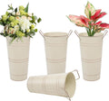 Notakia 10.62 Inch Galvanized Metal Vases Farmhouse French Flower Bucket Vases for Cut Flowers for Home Decor and Wedding Table Centerpiece Decorations (Medium Size Beige 4Pcs)