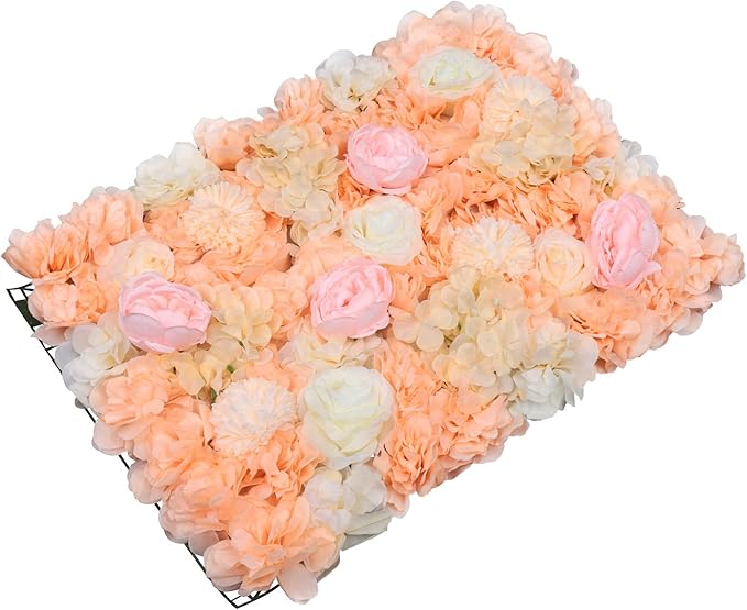 Gdrasuya10 6pcs Realistic Flower Wall Background Artificial Flowers Wall Backdrop Panel 3D Silk Rose Fake Flower Wall Panel Banquet Wedding Party Decor, Photography Background 60 x 40 cm