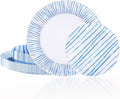 U-QE 20Pcs Blue Plastic Plates - Blue Stripes Hanukkah Plates Disposable Heavy Duty, Fancy Stripes Pattern Perfect for Hanukkah, Weddings, Tea Parties, Holidays - 10.25" Dinner & 7.5" Dessert Plate