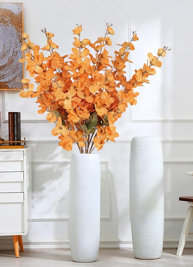 6PCS Silk Delphinium Artificial Flower Lifelike Silk Larkspur Flowers Plant 35.43" Long Stem Blossoms Fake Flowers for Tall Vase Floral Arrangements Home Table Wedding Decor(Orange)