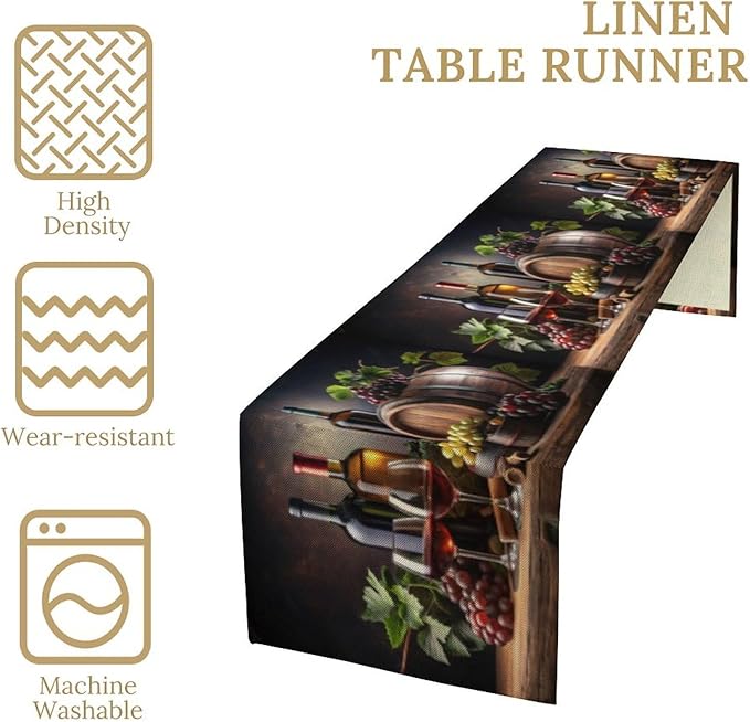 Red Wine Themed Retro Table Runner, Table Dresser Runner, Kitchen Dining Table Runners for Indoor Outdoor Holiday Decor 13" x120