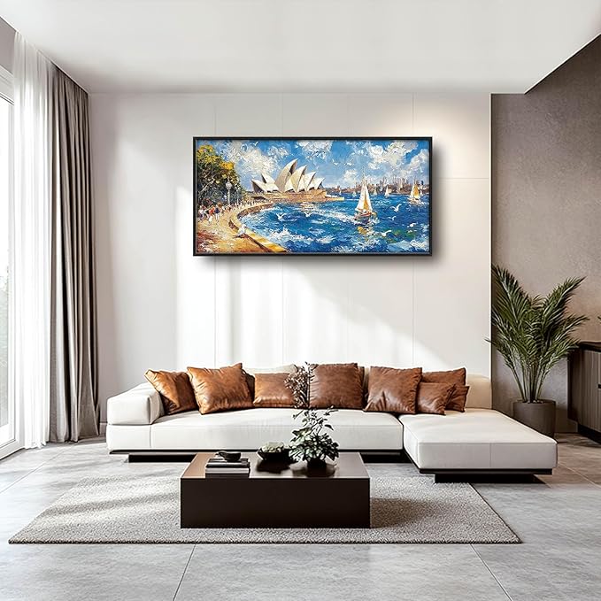 Sydney Opera House Large Wall Art Beach Boat Pictures Wall Decor Coastal Canvas Seascape Print Painting Modern Artwork Home Decoration for Living Room Bathroom Bedroom Office Framed 60"x30"
