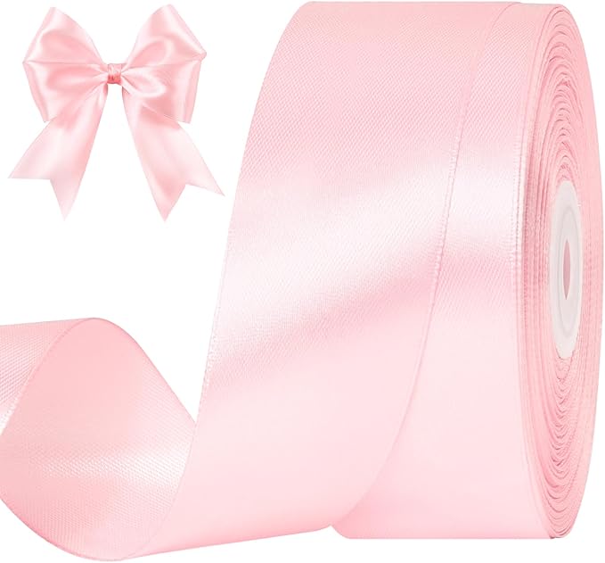 1-1/2 Inches 50 Yards Baby Pink Satin Ribbon, Solid Fabric Ribbon Roll for Flower Bouquets, Gift Wrapping, Wedding, Handmade Crafts