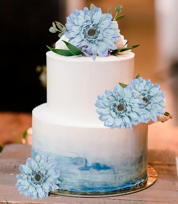 Daisy Flowers Artificial Flowers Blue Silk Flowers Gerber Daisy Artificial 10PCS Fake Daisies 17.7in Faux Daisies for Wedding Bridal Bouquet Party Home Kitchen Decor(Blue)