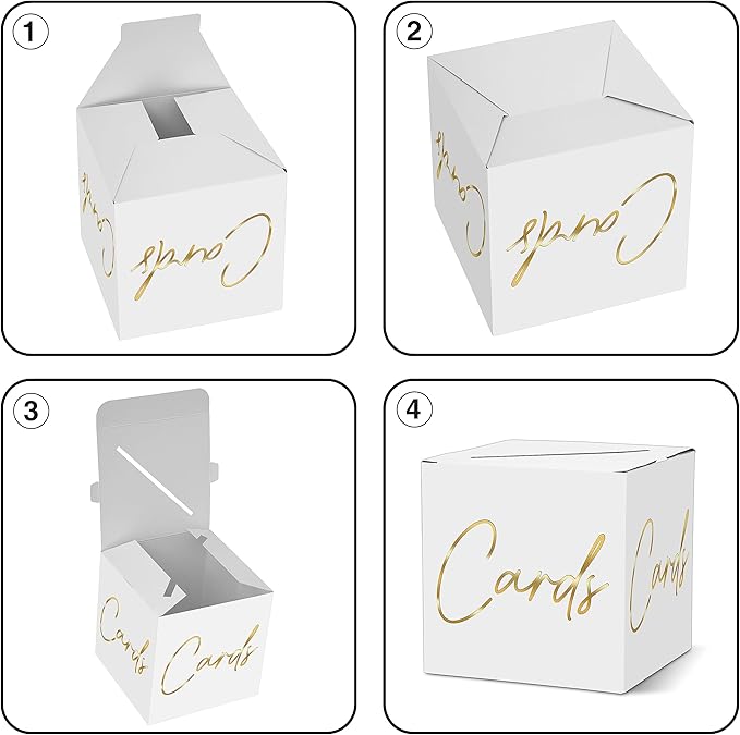 AWSICE Classic Elegant Card Box – 1 Set Hot Stamping Card Receiving Box for Gift Envelope Money – Wedding Bridal Baby Shower Birthday Graduation Party Supplies Decorations (8"*8"*8", Gold)-A02