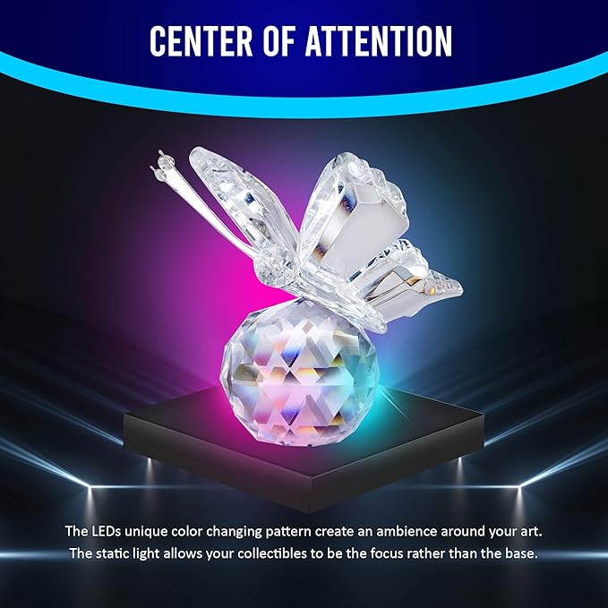 16 LED Multi-Color Light Stand Base- Lighted Acrylic Display, Crystal Display, Trophy & Art Hologram, 3D Pedestal Stand for Crafts, & Other Special Centerpieces, 4.5V AC/USB Adapter, Matte Black