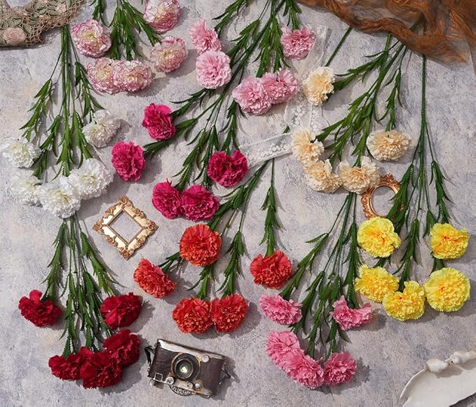 IPOPU Red Carnations Artificial Flowers 30 Heads 27.56in 6PCS Silk Carnations Flowers with Stems for Wedding Home Centerpieces Floral Arrangements(Red)