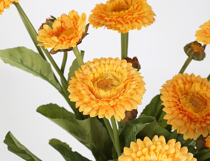 8pcs Yellow Artificial Daisies Silk Pot Marigold Flowers Realistic Faux Flowers for Vase Table Centerpiece Home Wedding Party Garden Decoration(Yellow)