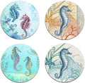 Watercolor SeahorseRound Coaster Set - Made of Recycled Rubber - Set of 4