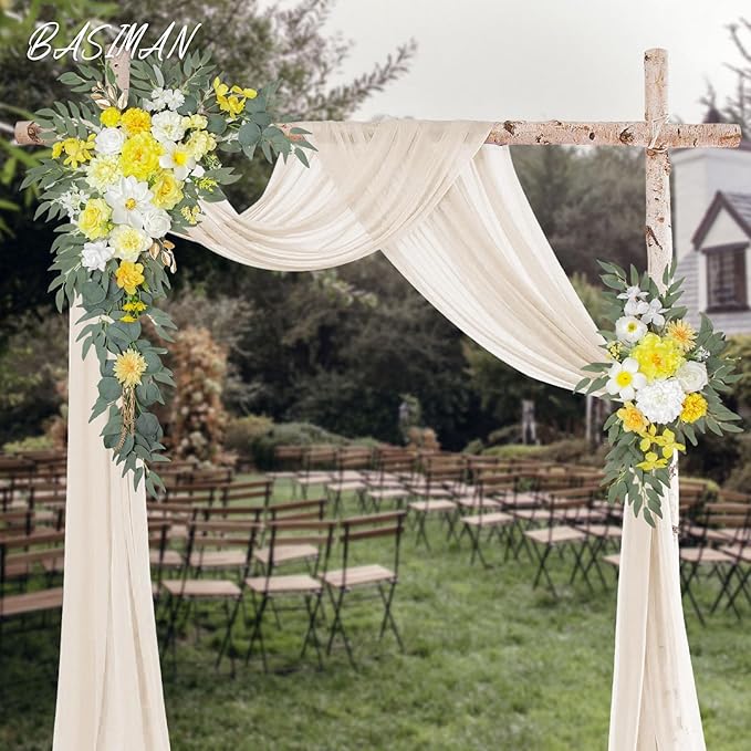 Arch Flowers with Drapes Kit (Pack of 3) for Wedding Ceremony Arbor and Reception Backdrop Decoration Wedding Welcome Signs Floral Birthday Party Decoration