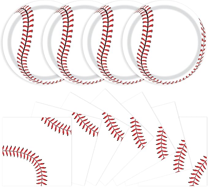 40 Pcs Baseball Plates and Napkins, Paper Dinner Plates and Napkins, Classic Style, Baseball Party Decorations, 20 Servings