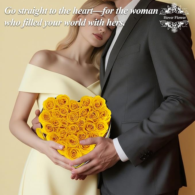 27 Forver Preserved Flowers in a Heart Box, Flowers for Her,Eternal Roses Flowers for Delivery Prime, Flowers Birthday Gifts for Women Mom Grandma Wife - Yellow