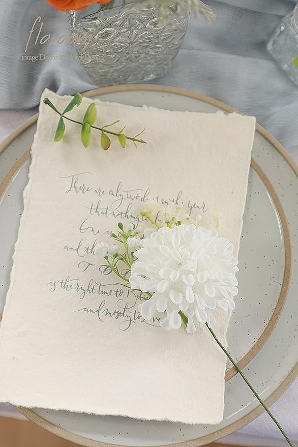 Floroom Artificial Dahlia Flowers 25pcs Real Looking White Foam Fake Roses with Stems for DIY Wedding Bouquets Bridal Shower Centerpieces Floral Arrangements Party Tables Home Decoration