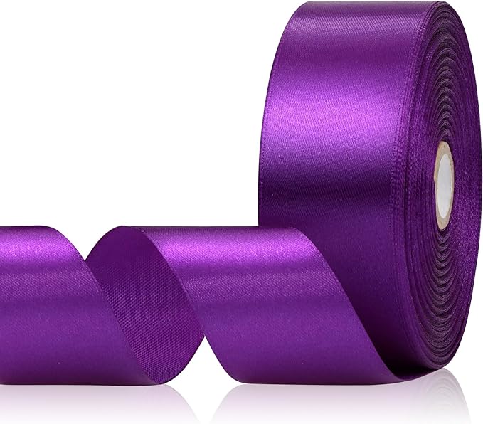 Purple Satin Ribbon 1-1/2 Inch 60 Yards, Dark Purple Polyester Fabric Ribbon for Gift Wrapping, Flower Bouquet Accessories, Crafts, Halloween, Wedding and Festival Decor